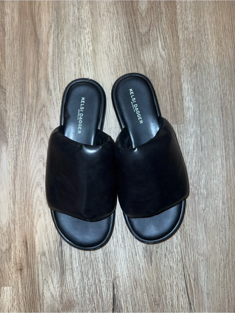 Kelsi Dagger Black Padded Slide Sandals